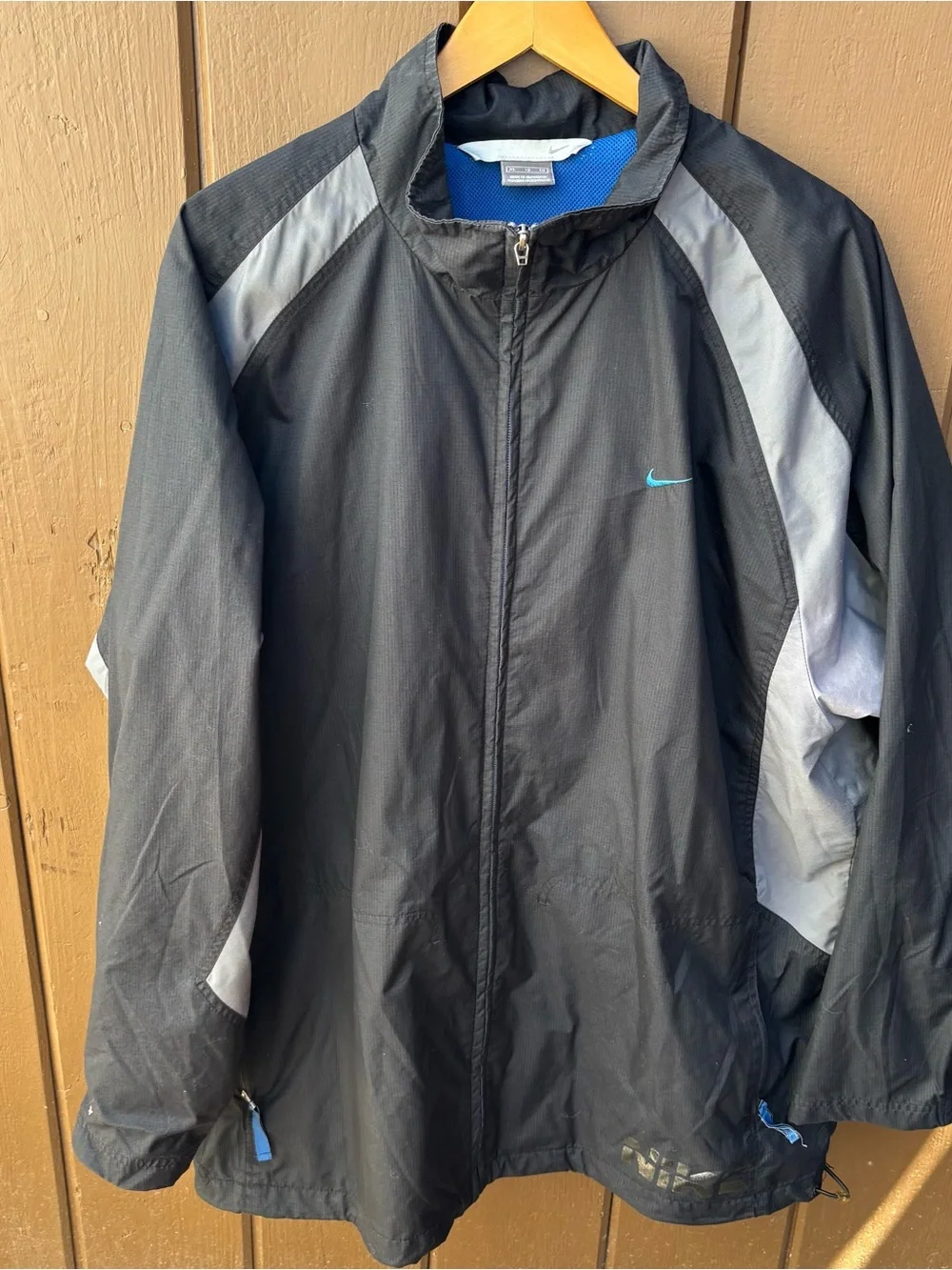 Vintage Nike Blue Black Windbreaker Unisex XL Jacket Embroidered